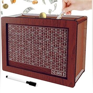 New Savings Challenge Box Wooden Piggy Bank With Counter For All Ages